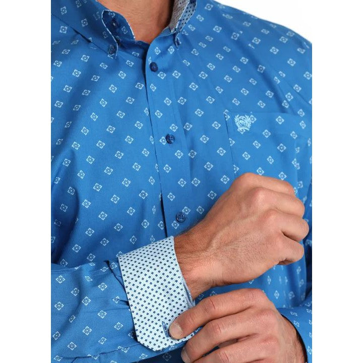 Cinch Classic Fit Long Sleeve Men's Cotton Print Shirt - Royal Blue