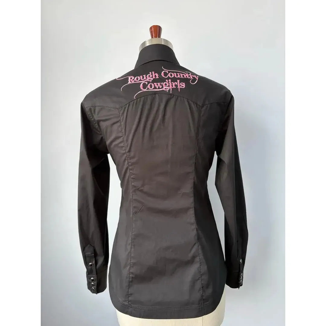 Rough Country Cowboys Ladies  Long Sleeve Snap Western Shirt-Black