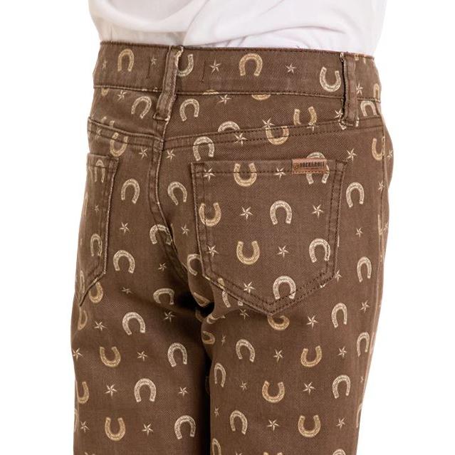Rock & Roll Girls Horseshoe Print Button Flare-Brown