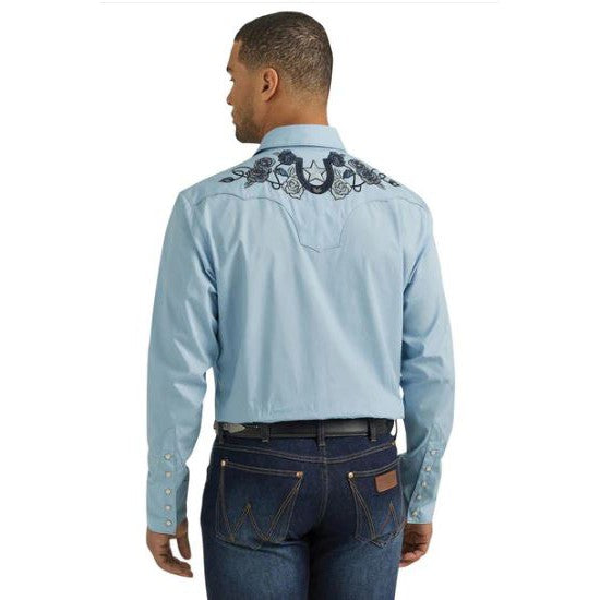 Wrangler Men's Rodeo Ben Snap Shirt- Blue