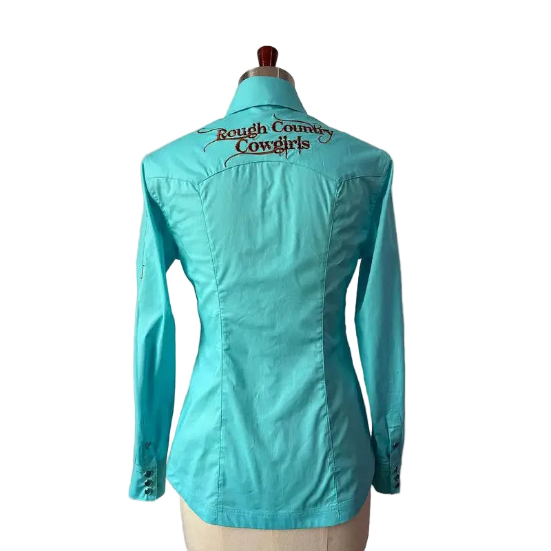 Rough Country Cowboys Ladies  Long Sleeve Snap Western Shirt - Teal