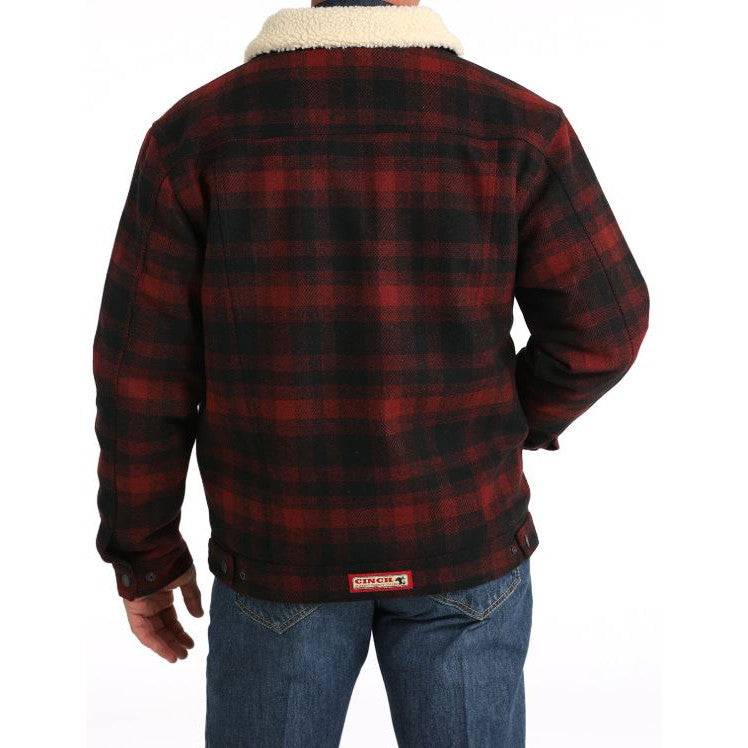 Cinch Men's Long Sleeve Wooly Plaid  Trucker Jacket- Red