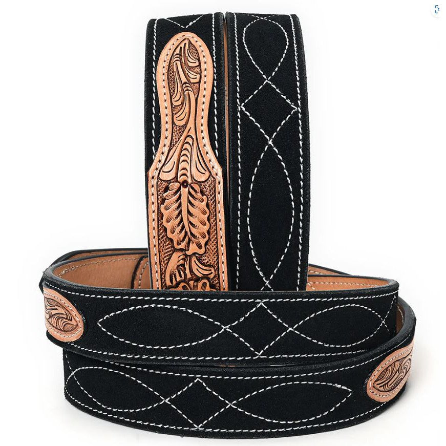 American Darling Unisex Beautifully Hand Tooled Genuine American Suede Leather Belt - Black