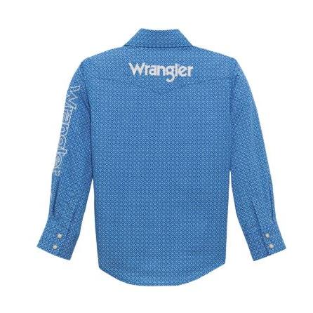 Wrangler Boy's Logo Long Sleeve Shirt- Blue