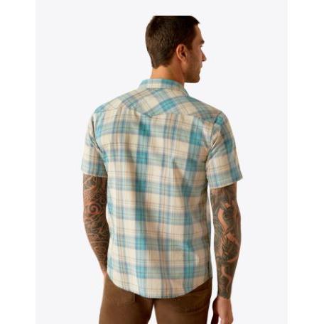 Ariat Men's Howland Short Sleeve Retro Fit Shirt- Turquoise