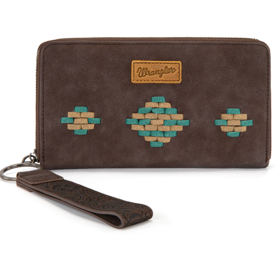 Wrangler Aztec Woven Zip Around Wallet with Wristlet- Multiple Colours