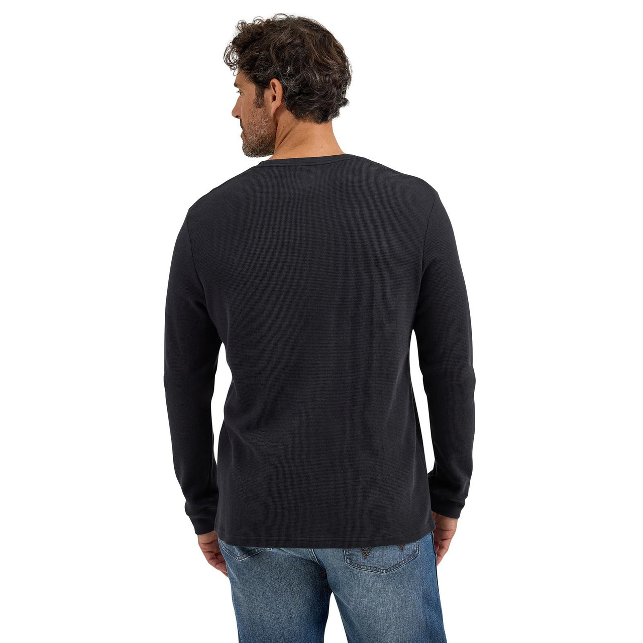 Wrangler Men's Graphic Long Sleeve Regular Fit Thermal Shirt-Washed Black