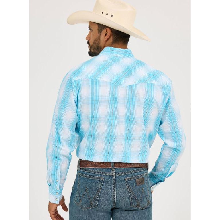 Wrangler Men's 20X Competition Advanced Classic Fit Comfort Long Sleeve Shirt- Turquoise