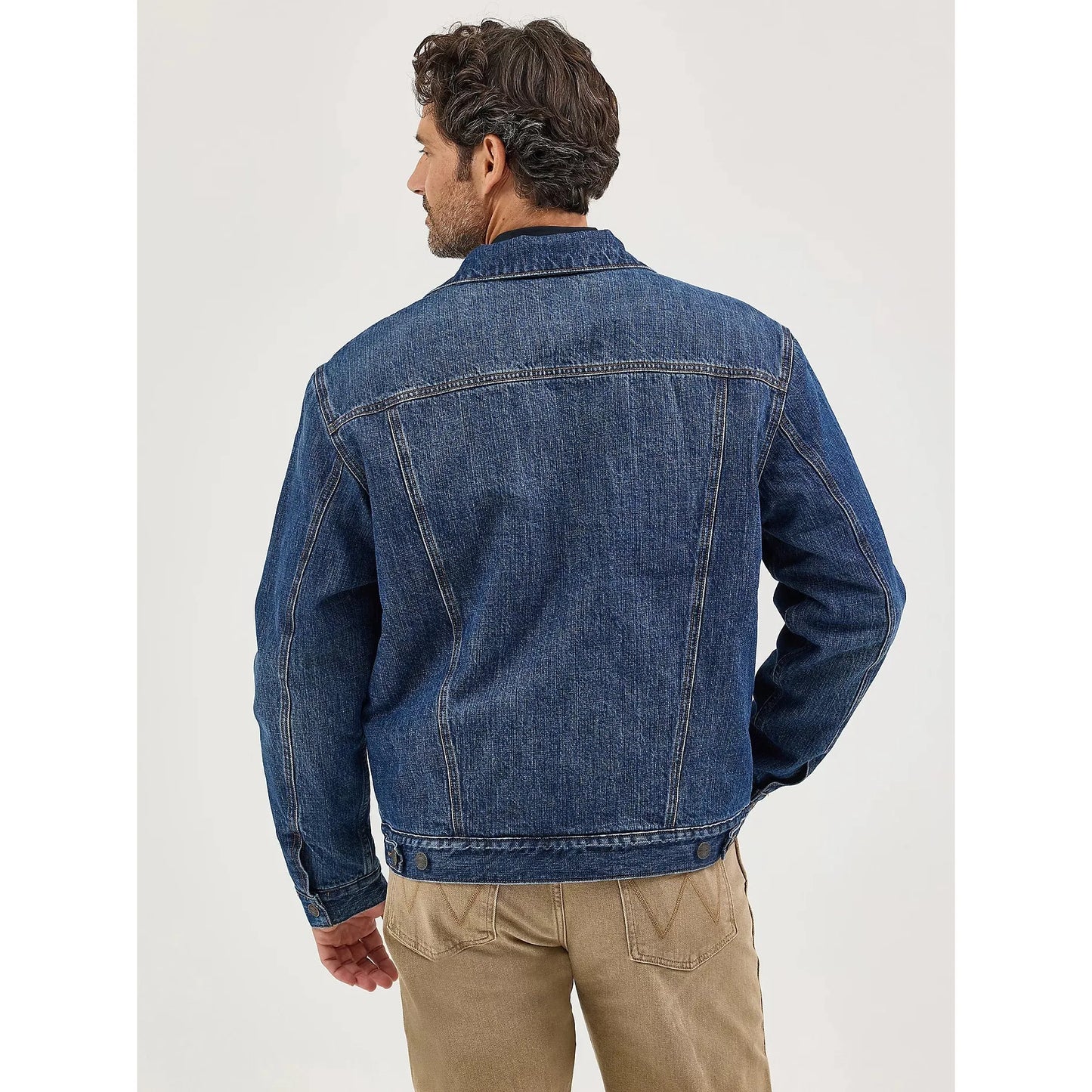 Wrangler Men's Long Sleeve Sherpa Lined Western Denim Jacket- Blue Shadow