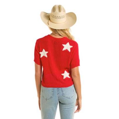 Rock & Roll Women's Cropped Star Sweater Tee- Red