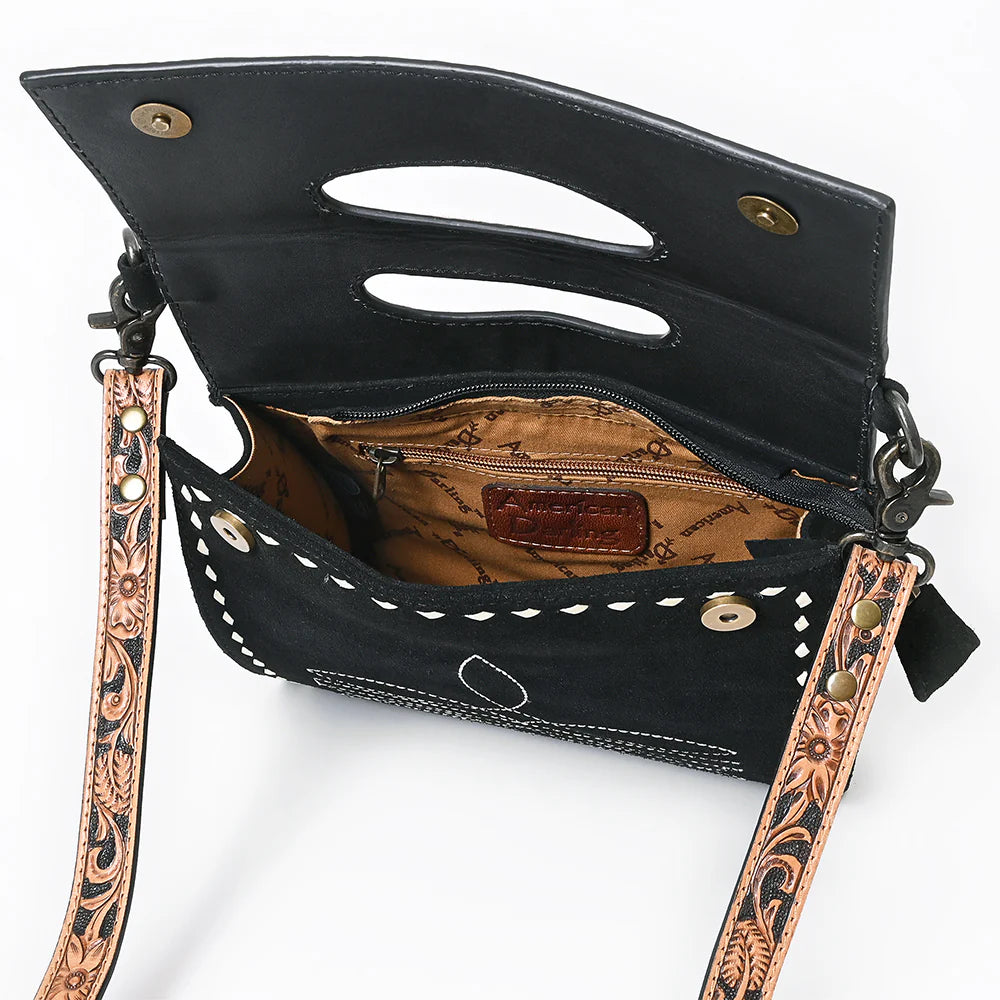 American Darling Women's Leather Western Clutch Bag -Black