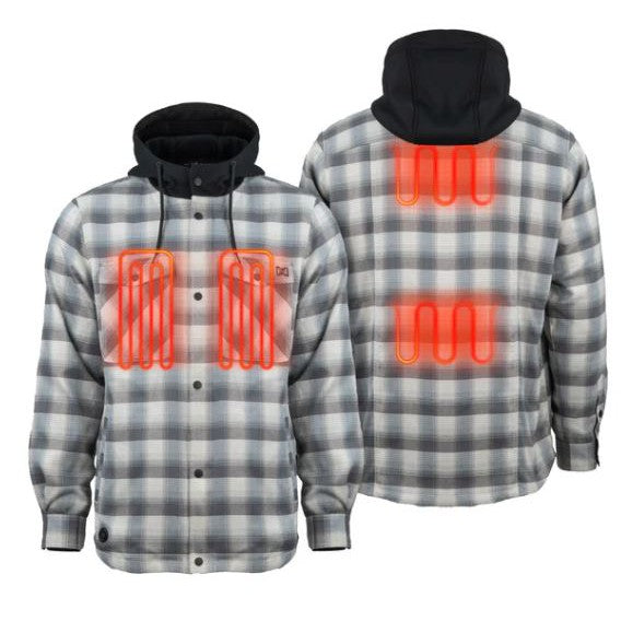 Fieldsheer Men's Flannel Hoodie Heated  Jacket- Cream/Grey - Irvine Tack & Western Wear