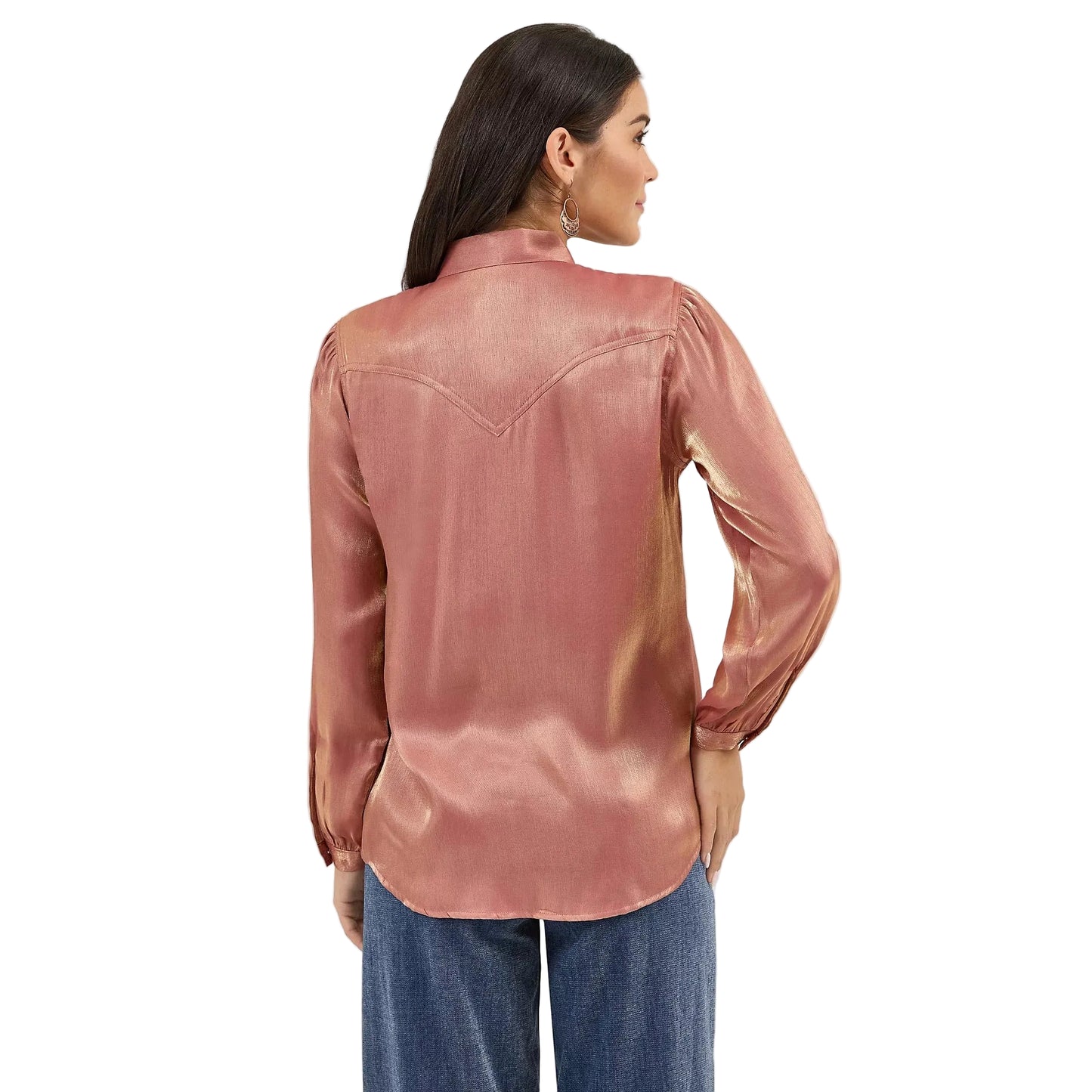 Wrangler Women's Long Sleeve Neck Tie Shimmer Shirt - Rose Gold