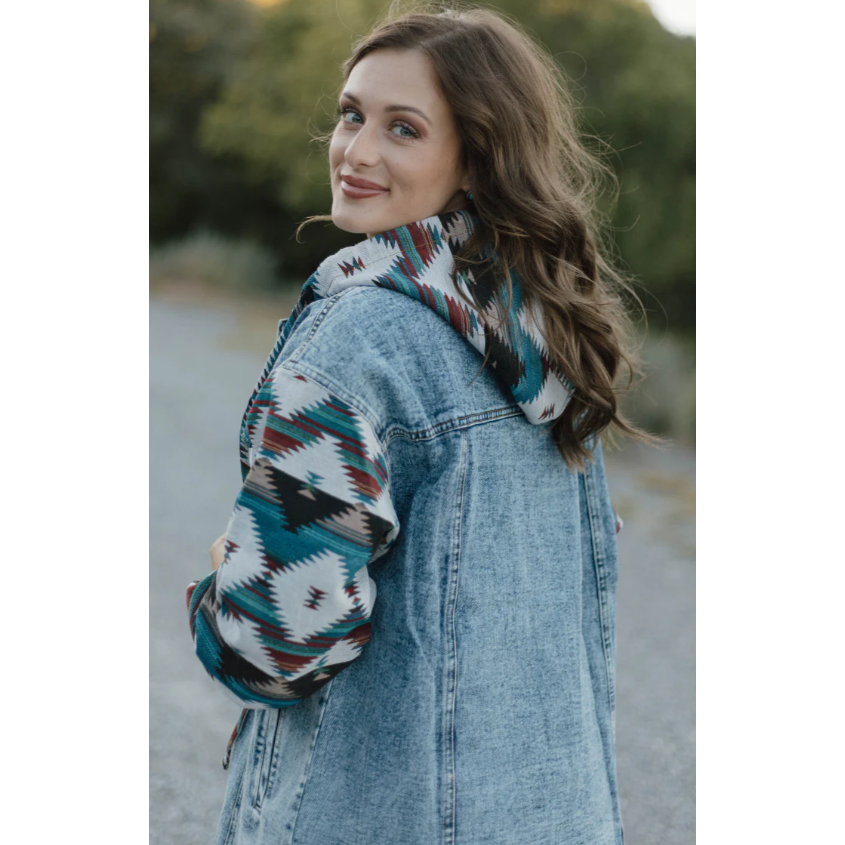 Sterling Kreek Women's Southern Roots Long Sleeve Denim Shacket- Blue Multi