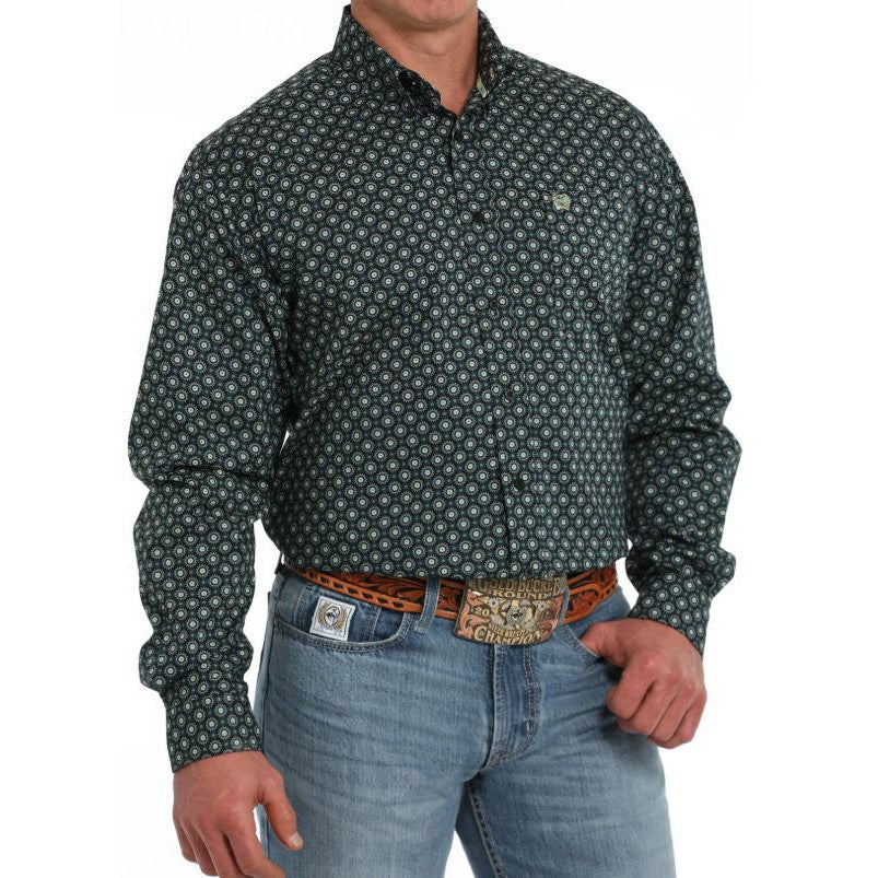 Cinch Men's Medallion Print Western Long Sleeve Shirt- Black