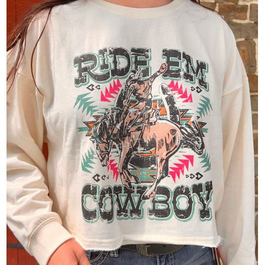 Rock &  Roll   Women's Long Sleeve Ride Em Boxy Pullover - Cream