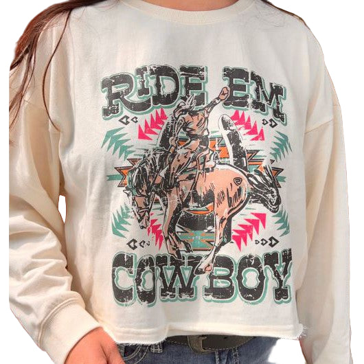 Rock &  Roll   Women's Long Sleeve Ride Em Boxy Pullover - Cream