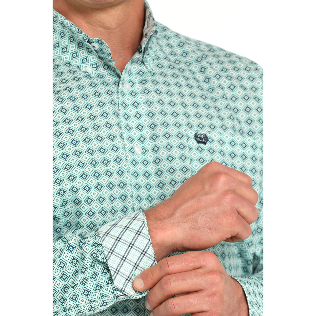 Cinch Men's Long Sleeve Print Shirt-Turquoise
