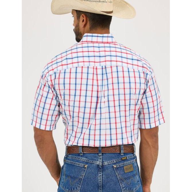 Wrangler Men's George Strait Collection Short  Sleeve Shirt- Blue/Red