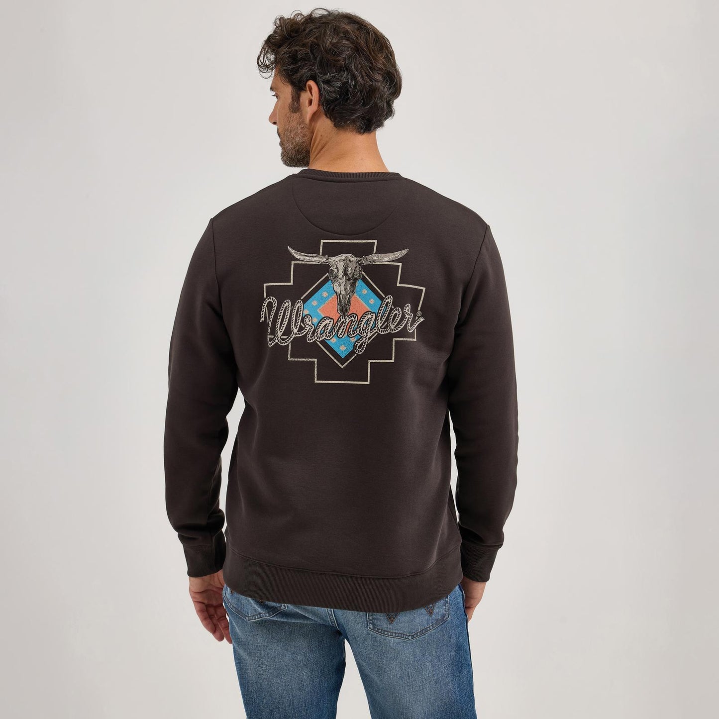 Wrangler Men's Graphic Long Sleeve Regular Fit Sweatshirt- Espresso