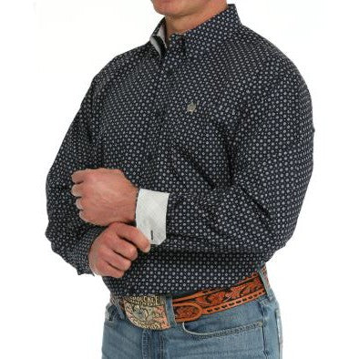 Cinch Men's Long Sleeve Print Shirt- Navy