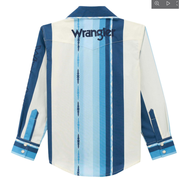 Wrangler Boy's Logo Long Sleeve Shirt- Blue
