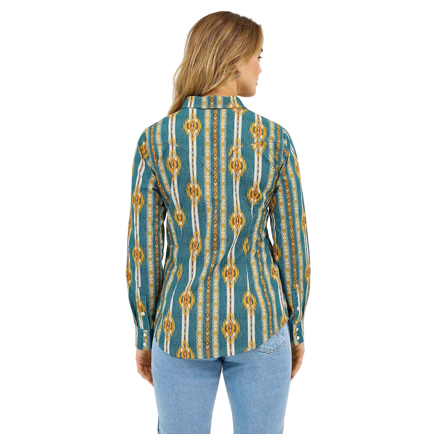 Wrangler Women's Long Sleeve Checotah Classic Western Snap Shirt- Bold Blue