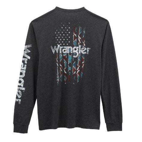 Wrangler Men's Graphic Long Sleeve Tee Shirt- Caviar Heather