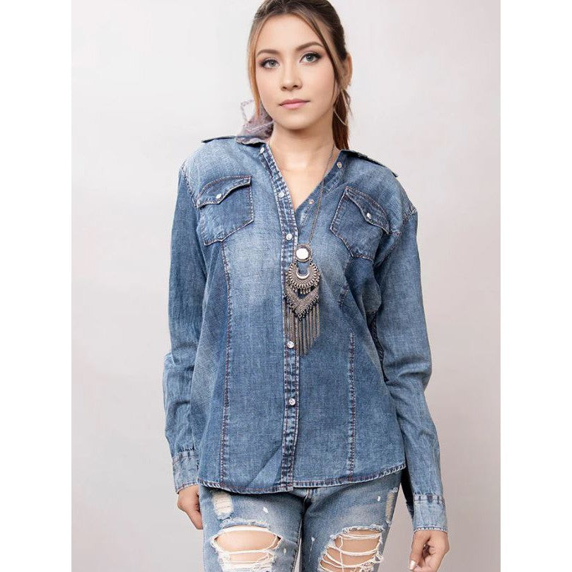 American Darling Denim Shirt w/Leather Yoke on the Back