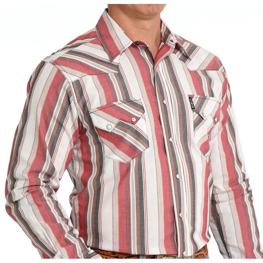 Cinch  Men's Long Sleeve Stripe Front Western Shirt- White