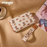Wrangler Western Print RFID Blocking Zippered Cowgirl Wallet - Tan