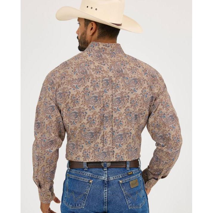 Wrangler Men's George Strait Collection Long Sleeve Shirt-Brown Multi