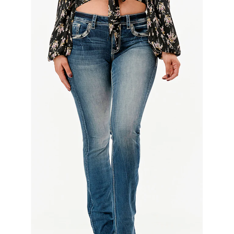 Grace in LA Women's Aztec Midrise Bootcut Jeans- Blue
