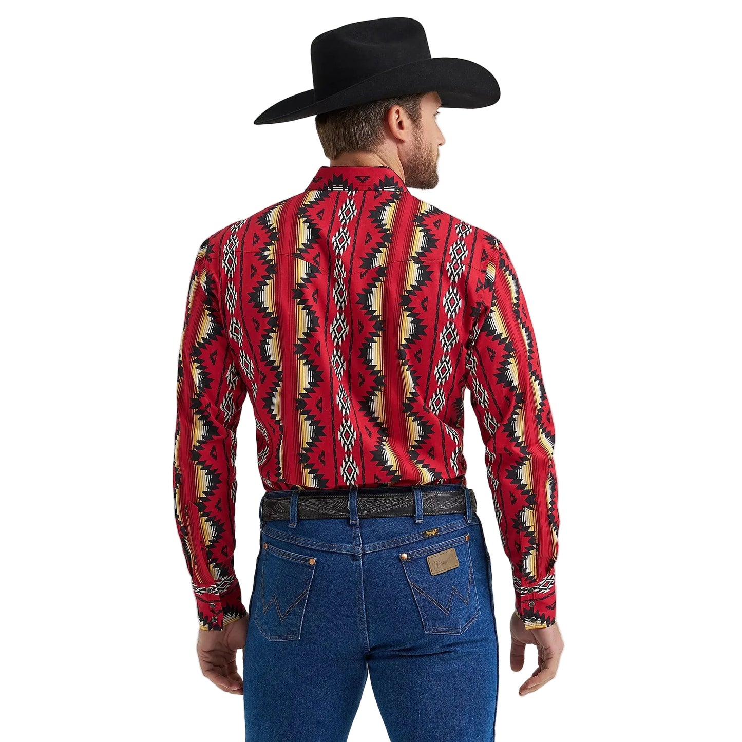 Wrangler Men's Checotah Long Sleeve Printed Shirt- Firey Red