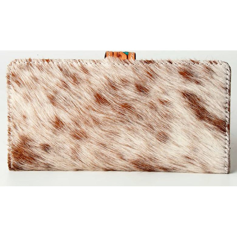 American Darling Women's Hand-Tooled Hair-On Wallet - Tan/Turqoise