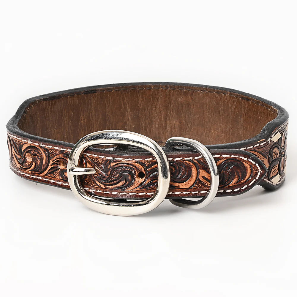American Darling Western Hand Carved Leather Dog Collar