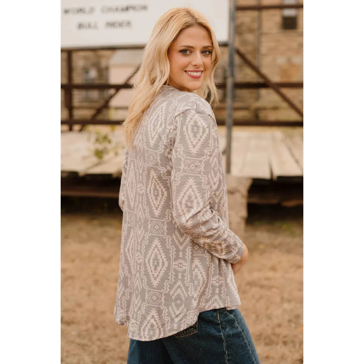 Sterling Kreek Women's Long Sleeve Smoke over Sand Aztec Pattern Cardigan- Cream - Irvine Tack & Western Wear