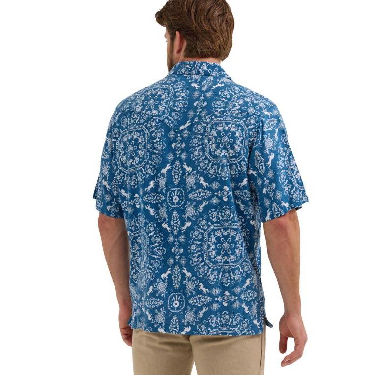 Wrangler Men's Short Sleeve Coconut Cowboy Shirt- Blue