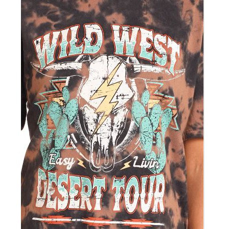 Rock & Roll Women's Wild West Short Sleeve Tee Shirt Dress- Tie Dye Black