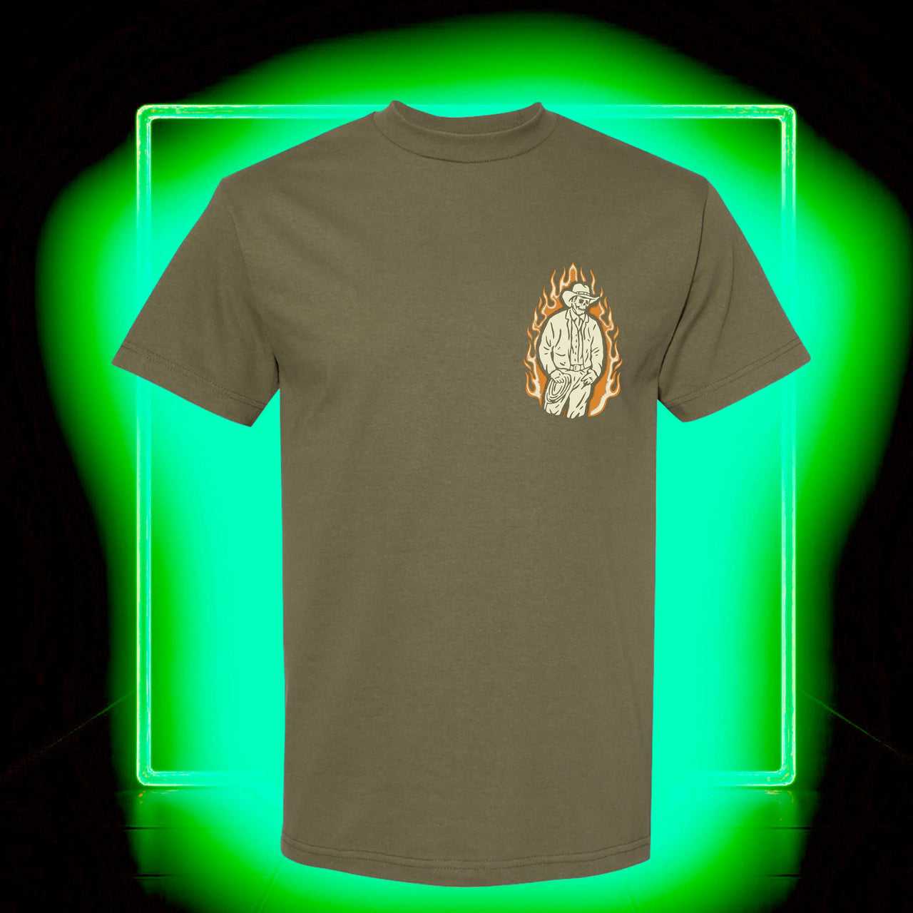 Ruthless Rednecks Fireball Short Sleeve Tee Shirt- Army Green
