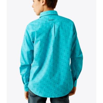 Ariat Boy's Willke Classic Fit Long Sleeve Shirt- Turquoise
