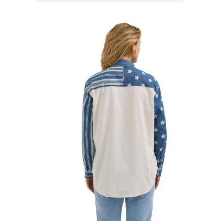Wrangler Women's West Long Sleeve Retro Boyfriend Shirt- White/Blue
