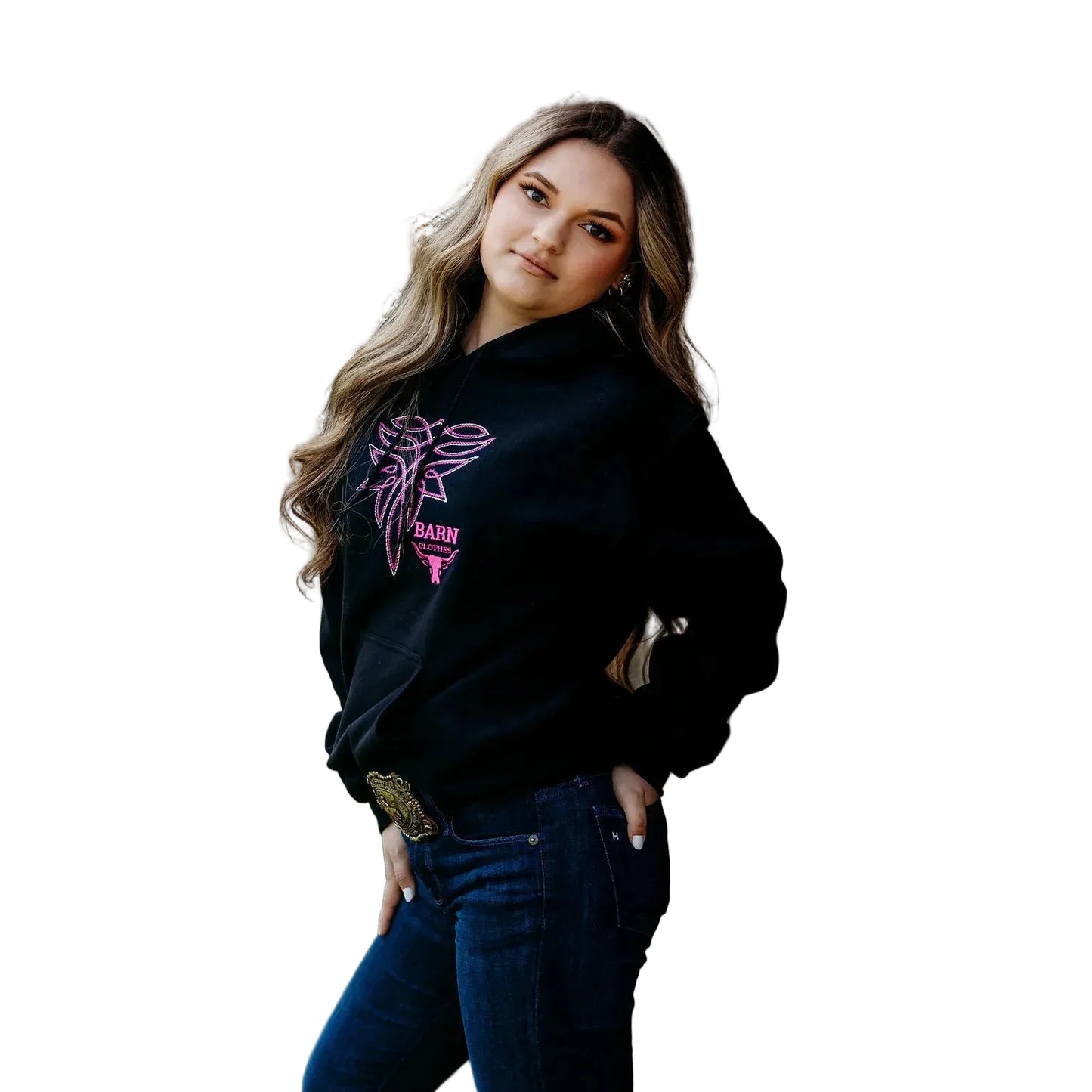Barn Clothes Boot Stitch Hoodie - Hot Shot Rose