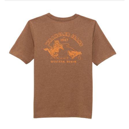 Wrangler Boy's Short Sleeve Wrangler Jeans Tee Shirt- Cacao Nibs Heather