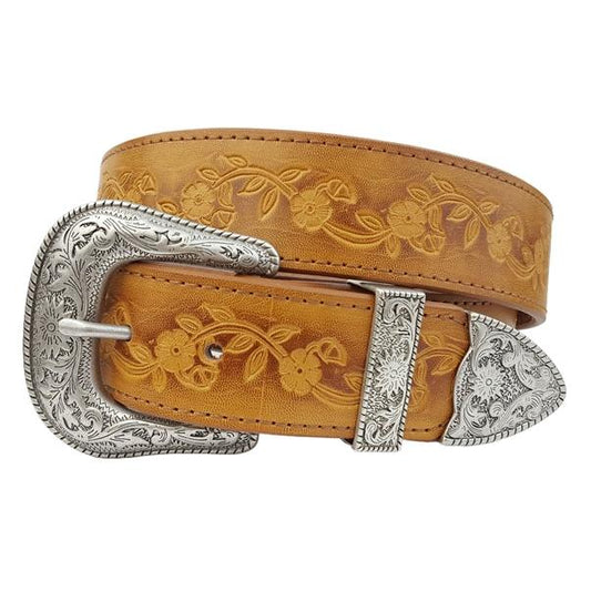 Axesoria West Unisex Western Buckle with Vintage Hand Painted Belt- Tan