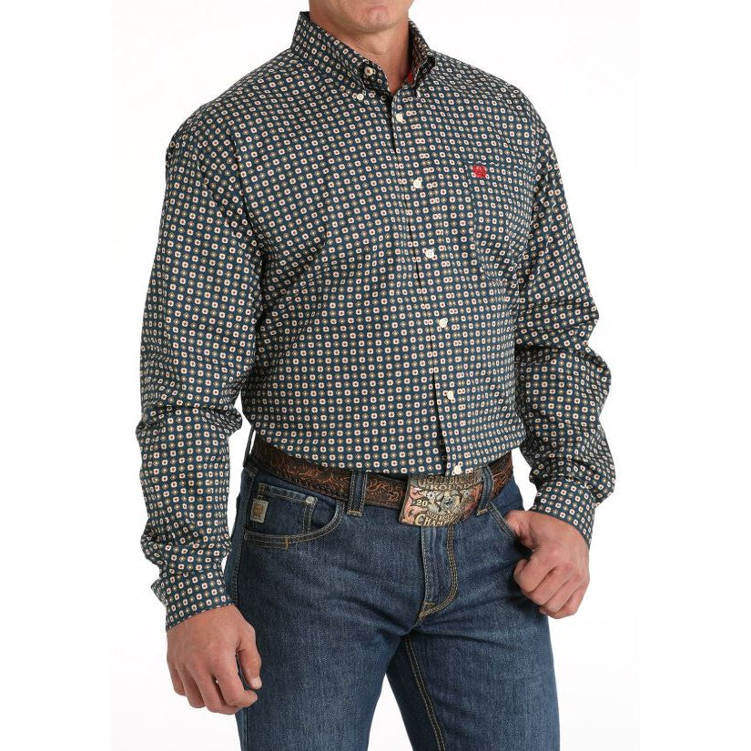 Cinch Men's Long Sleeve Geometric Button Down Western Shirt- Navy