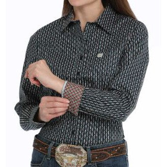 Cinch Women's Long Sleeve Geometric Shirt- Navy