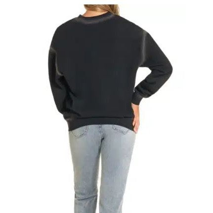 Rock & Roll  Women's Long Sleeve Bleached Oversized Sweatshirt - Black