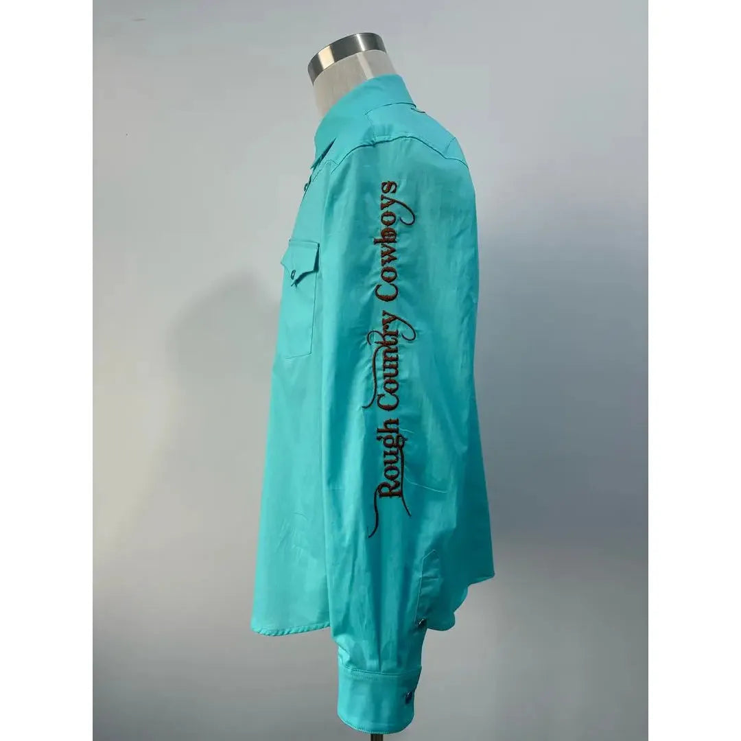 Rough Country Cowboys Men's Pear Snap Long Sleeve Western Shirt- Teal