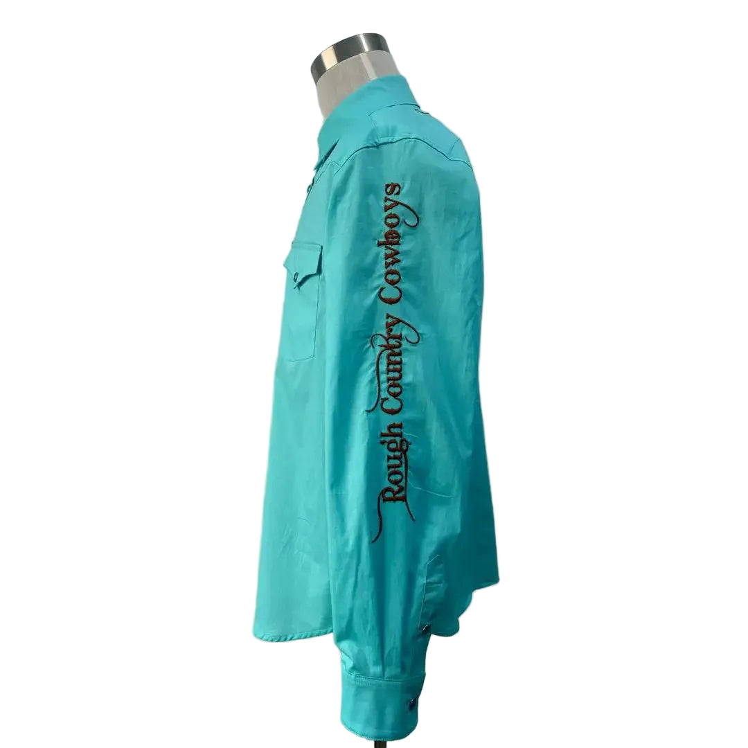 Rough Country Cowboys Men's Pear Snap Long Sleeve Western Shirt - Teal